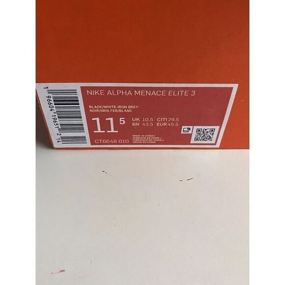 Men's  Sz 11.5 Nike Alpha Menace Elite 3 Black Football Cleats CT6648-010 NEW - Picture 2 of 14